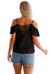 Black Crisscross Back Ruffle Cold Shoulder Top